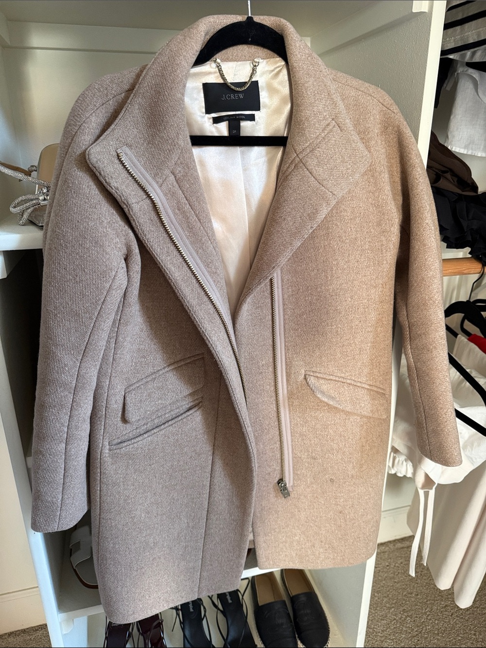 J. Crew Taupe Zip-Front Wool Peacoat